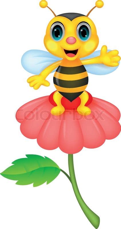 Vector Illustration Of Cute Little Bee Cartoon On Red