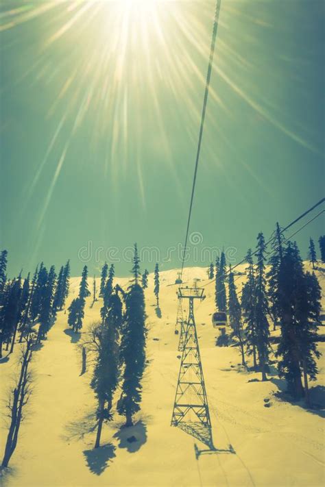 Cable Car At Snow Mountain In Gulmark Kashmir India Filtered Image