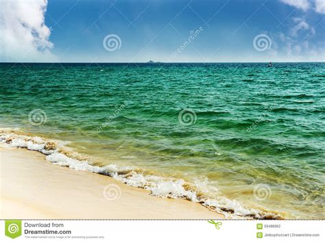 Green Sea Beautiful With Blue Sky And White Cloud Stock Photo Image