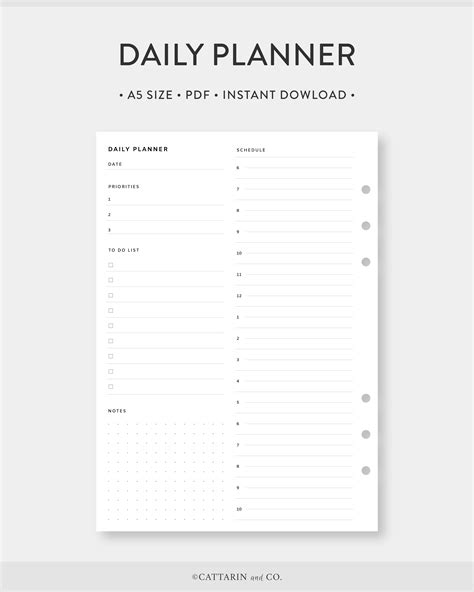 A Minimalist Daily Planner Printable Day On One Page Etsy Daily