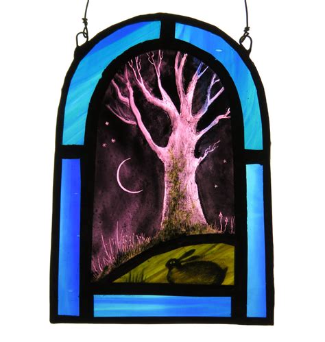 Moonlit Tree Stained Glass Panel By Debra Eden Obsidian Art