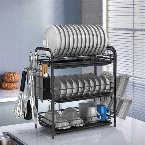 Dish Drying Rack 3 Tier Compact Dish Rack With Utensil Holder For