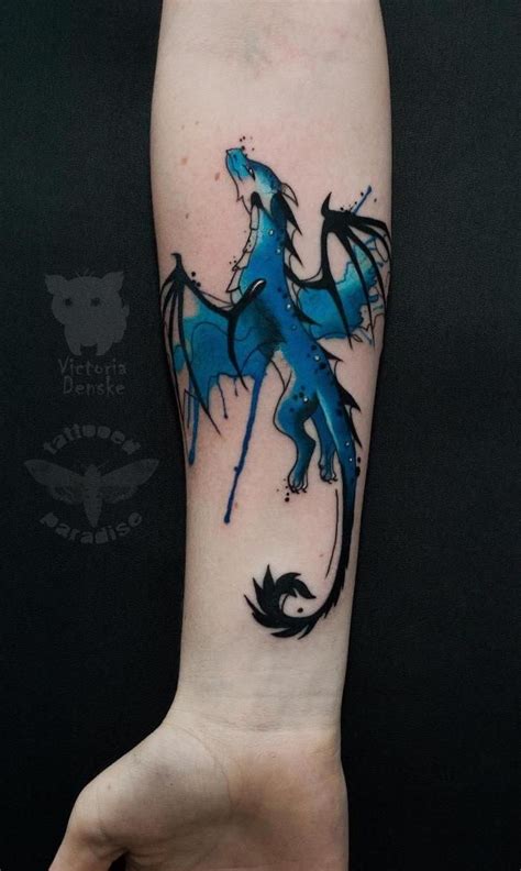 Blue Watercolor Dragon Flying Forearm Tattoo Chinese Dragon Tattoo