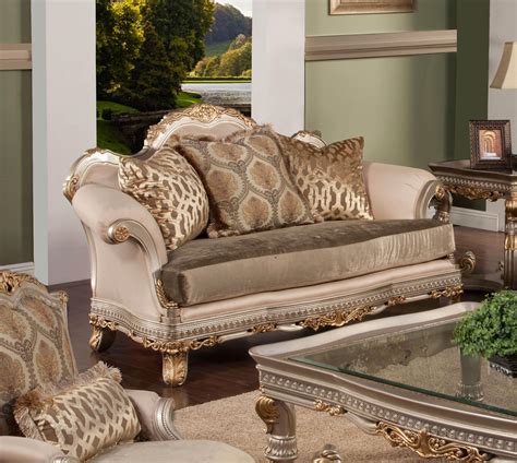 Silver Gold Wood Luxury Silk Chenille Sofa Set 2pcs Benettis Ornella