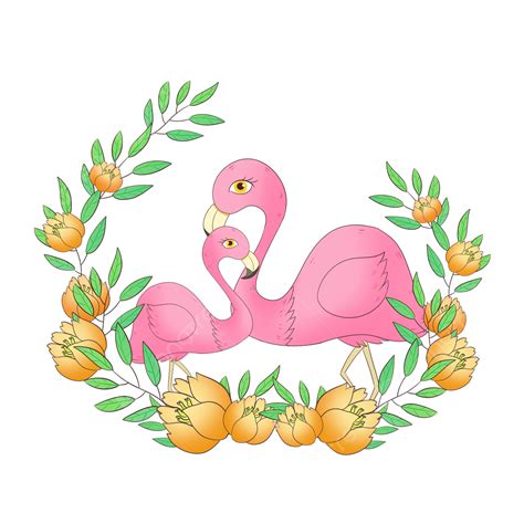 รูปพวงหรีดสีส้มนกฟลามิงโกน่ารัก Png นกกระเรียน น่ารัก สไตล์การ์ตูน