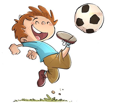 niño jugando a fútbol con balón Dibustock Ilustraciones infantiles de Stock