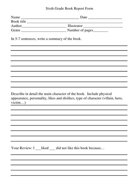 Grade 6 book report template the report you get is very comprehensive and covers basically all that you have to consider the valuable stone you have purchased or are contemplating buying. Sixth Grade Book Report Form Download Printable PDF ...