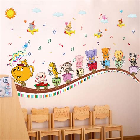 Cartoon Animals Music Note Wall Stickers For Kids Rooms Removable Cute