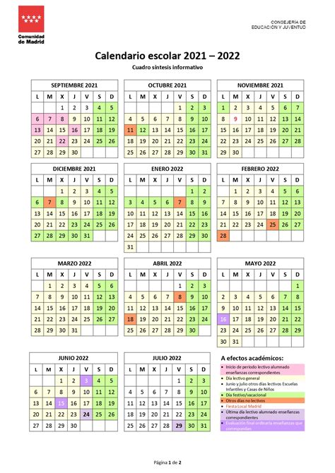 Las fechas de inicio y finalización son comunes. .: CALENDARIO ESCOLAR 2021-2022