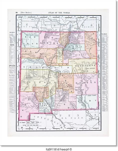 Free Art Print Of Antique Vintage Color Map Of New Mexico Usa Free