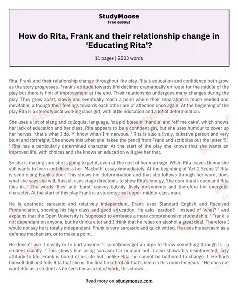 How Do Rita Frank And Their Relationship Change In Educating Rita