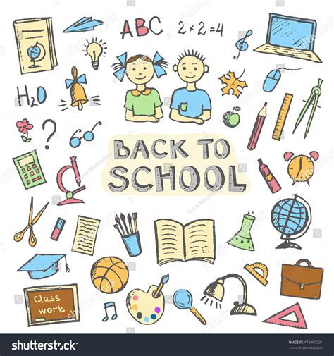 Back School Set Sign Symbol Doodles Stock Vector Royalty Free