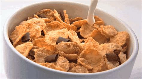 pouring milk into a bowl of cereal