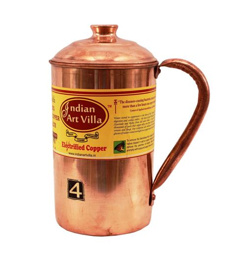 Handmade Pure Copper Jug Pitcher With Lid Storage Drinking Water Indian Ayurveda Indianartvilla