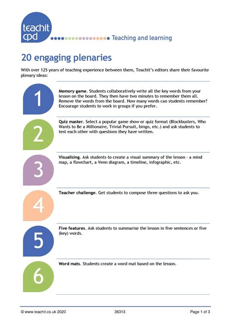20 Quick And Engaging Ideas For Plenaries Ks3 5 Teachit Cpd