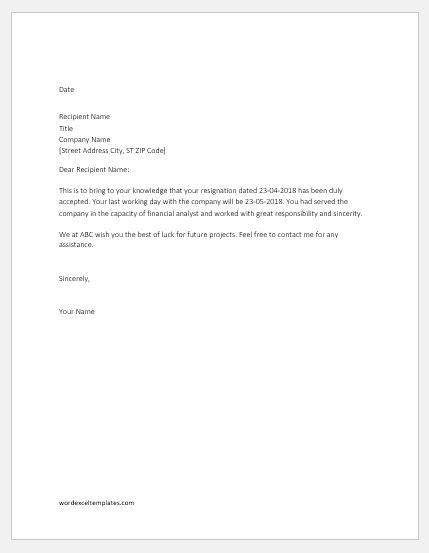 Best Resignation Acceptance Letter Sample Resignation Letter