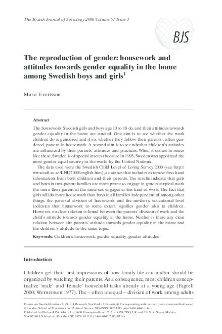 Pdf The Reproduction Of Gender Housework And Attitudes Towards Gender Equality In The Home