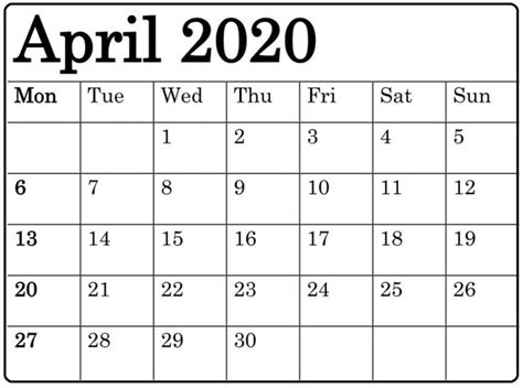 April 2020 Calendar With Holidays For Relatives Or Friends Free