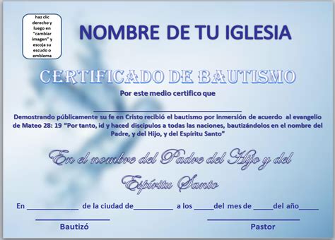 Certificado De Bautismo En Agua Cristiano Pide