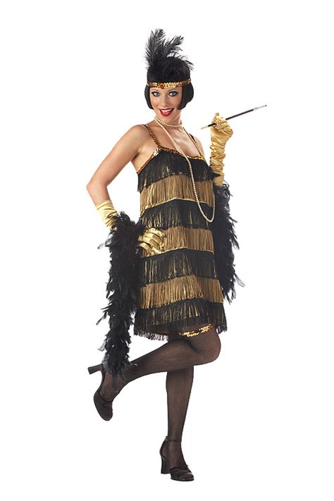 Roaring 1920s Jazz Time Flapper Costume Dress Women Black And Gold S M