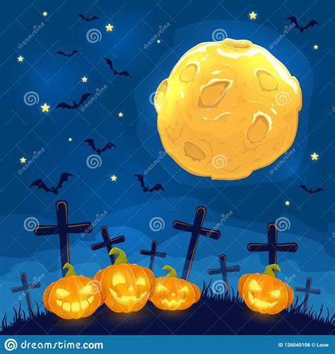 Happy Halloween With Pumpkins On A Cemetery Stock Vector