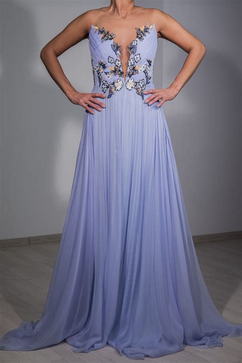 Silk Chiffon Gown Embellished With Floral Prints Rhea Costa Shop