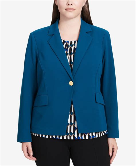 Calvin Klein Calvin Klein Womens Teal One Button Blazer Wear To Work Jacket Plus Size 18w