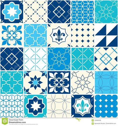 Seamless Blue Vector Tile Pattern Azulejos Tiles Portuguese Geometric