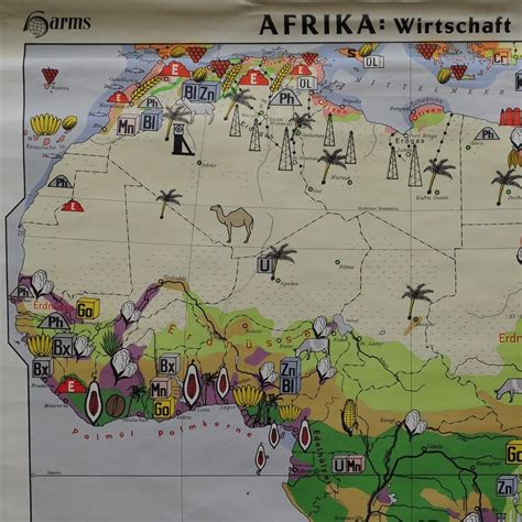 Vintage Africa Print Economy School Map Rollable Wall Chart For Sale At