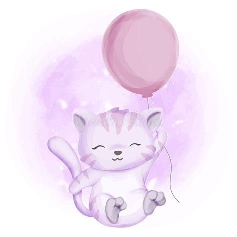 Cute Baby Cat Holding Balloon Stock Vector Illustration Of Friend