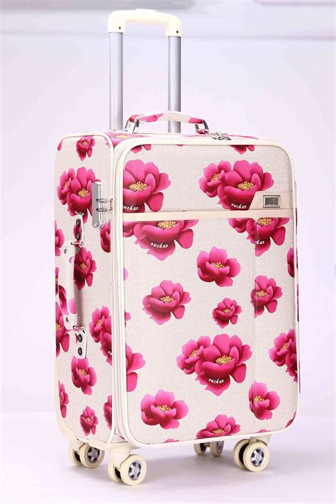 Pink Big Flower Four Wheel Trolley Luggage Lady Travel Suitcase Carry