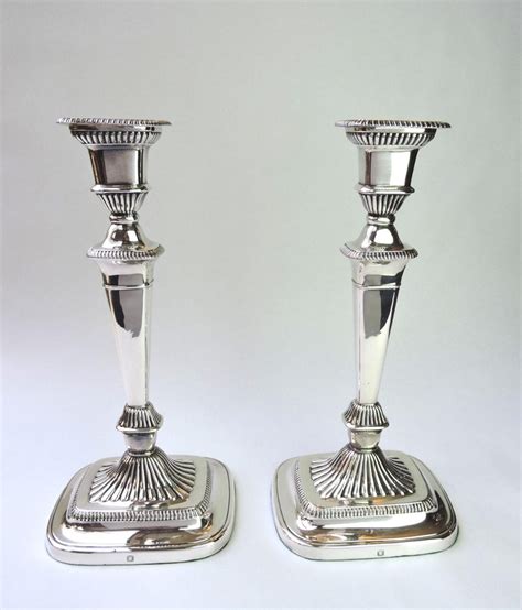 Pair Of 12 Inch Tall Sheffield Silver Plated Candlesticks Circa 1880