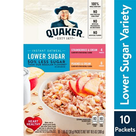 Quaker Instant Oatmeal Low Sugar Fruit And Cream Variety Pack 10
