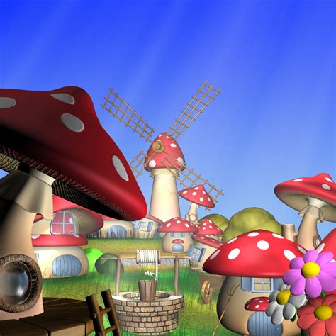 Cartoon Mushroom Village 3d Model Flatpyramid