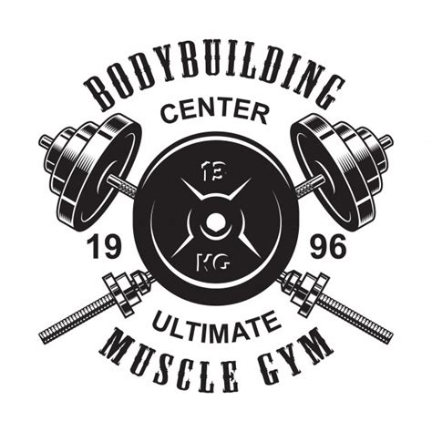 Vintage Monochrome Fitness Logo With Crossed Barbells And Weight Vector