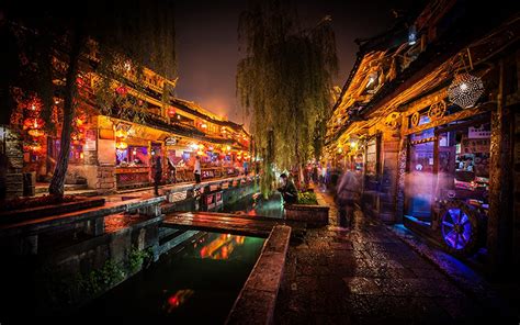 壁紙、中華人民共和国、lijiang Market、夜、ストリート、運河、都市、ダウンロード、写真