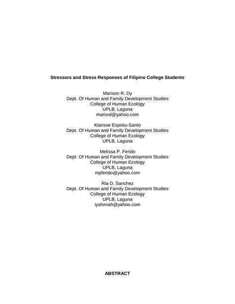 Pdf Stressors And Stress Responses Of Filipino College Students