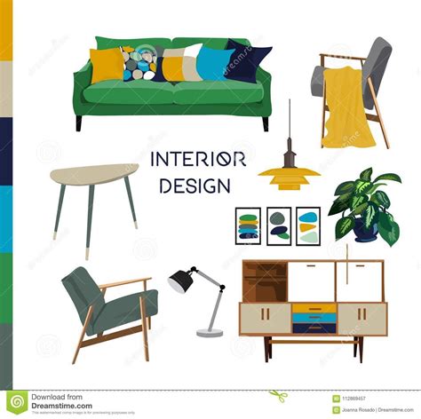 Vector Interior Design Watercolor Illustration Living Room Furniture