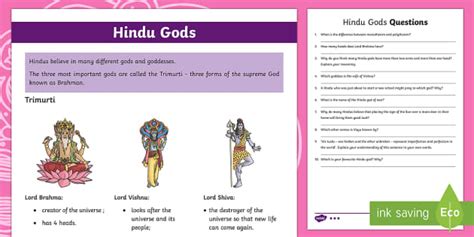 Hindu Gods Differentiated Reading Comprehension Activity
