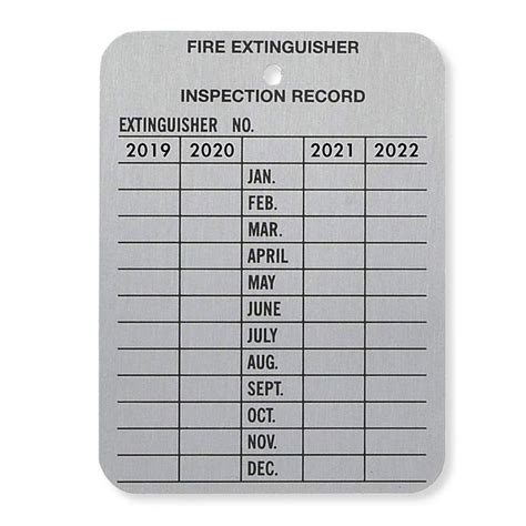 Ensure access to the extinguisher is not blocked and that the cabinet door, if any, opens easily. 4 Year Metal Fire Extinguisher Monthly Inspection Tag - 2 ...