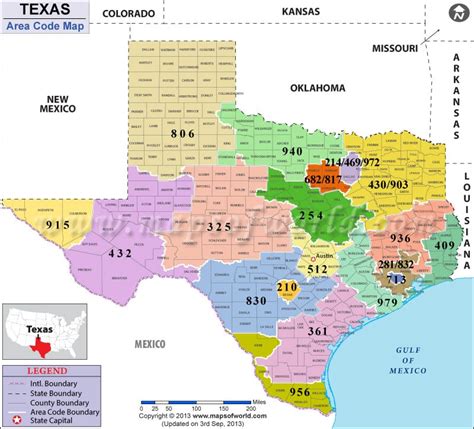 Texas Area Codes Map Of Texas Area Codes