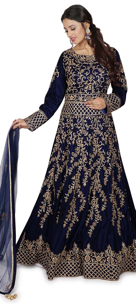 Bridal Wedding Blue Color Velvet Fabric Salwar Kameez 1633576