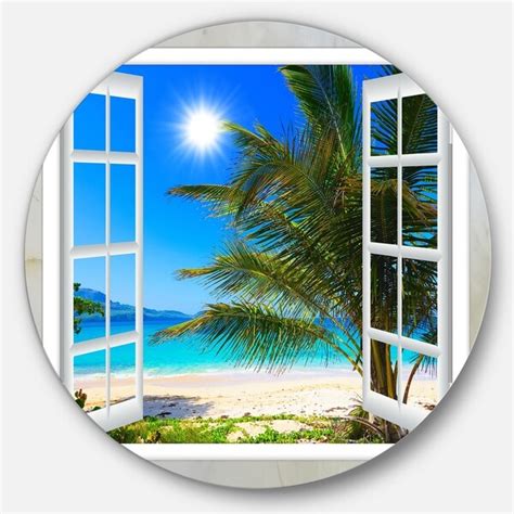 Shop Designart Window Open To Beach With Palm Seashore Round Wall Art