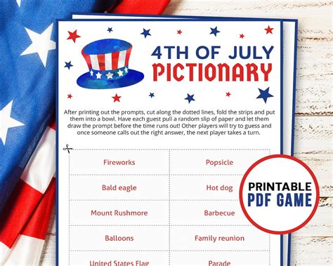 4th Of July 34 Pictionary Prompts Printable Games For Usa Etsy