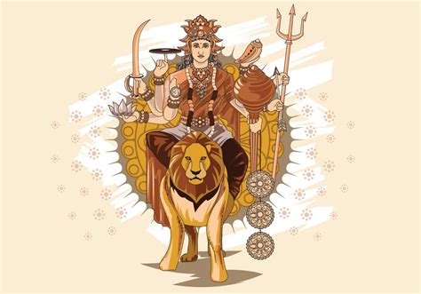 Vector Illustration Of Goddess Durga In Subho Bijoya Durga Durga