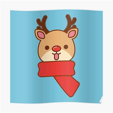 Kawaii Reindeer Christmas Cute Poster By Mimichudesigns Redbubble
