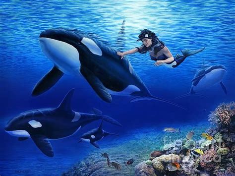 Aquarias Orcas Acrylic On Illustration Board 2009 Digital Mermaid