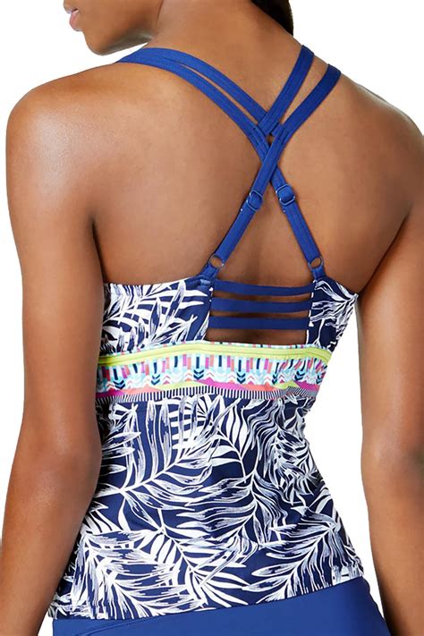 Jag Navy Tropical Palm D Cup Underwire Tankini Top Cheapundies
