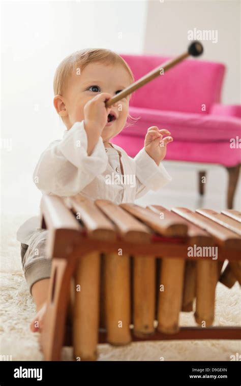 Baby Boy Playing A Xylophone Stock Photo Alamy