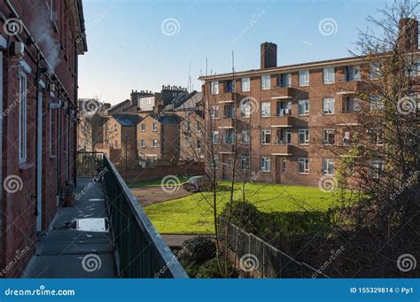 South London Suburb Poor Neighborhood Brick Building Apartments Stock